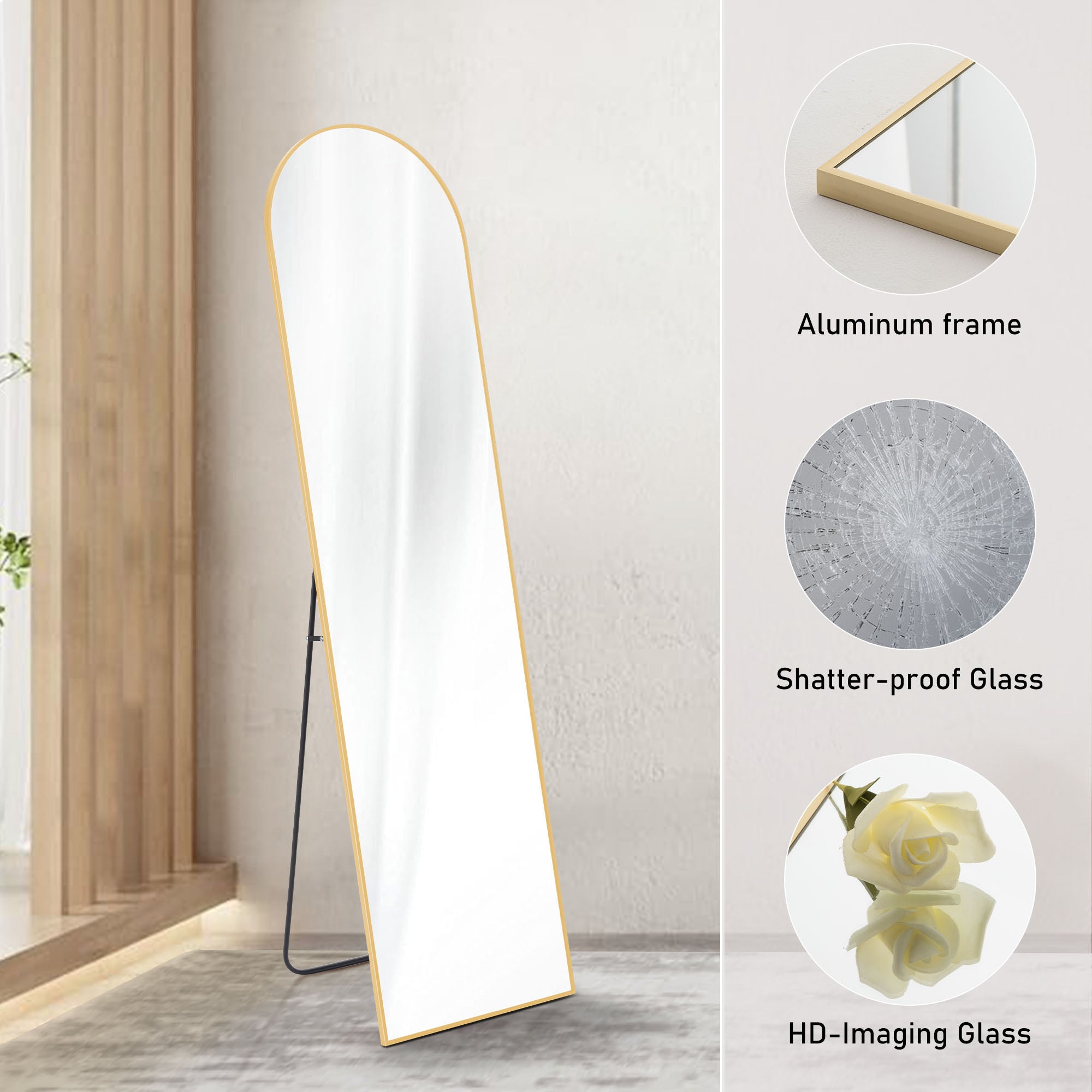 Floor Standing Mirror, Wall Mirror With Stand Aluminum Alloy Thin Frame