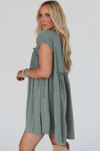 Mist Green Frilled Seam Round Neck T Shirt Dress