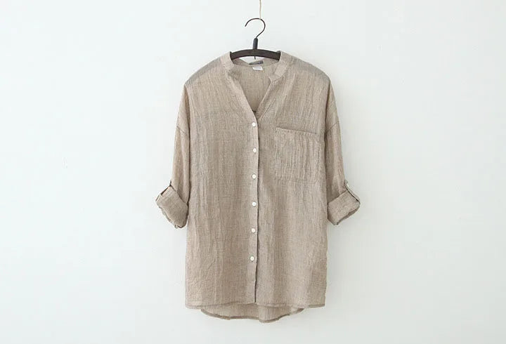 Thin Cotton Linen Sunscreen Shirt
