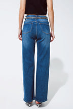 Straight Leg Jeans With Silver Metallic Finish